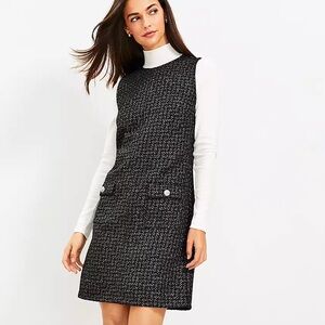 LOFT Petite Metallic Tweed Button Pocket Dress, Size 10 Petite